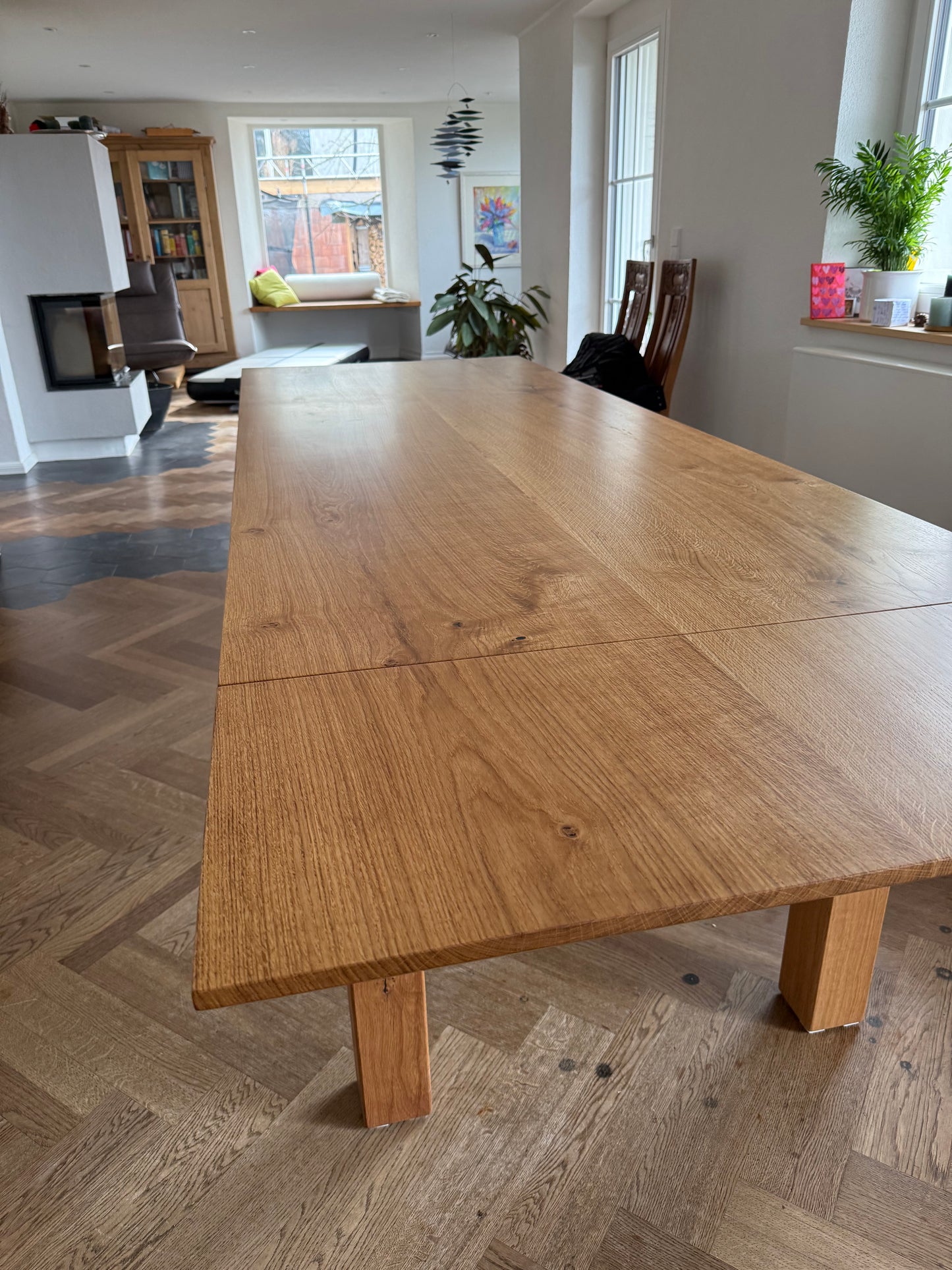 Eichenholztisch mit Schweizer Kante 250cm +Ansteckplatte