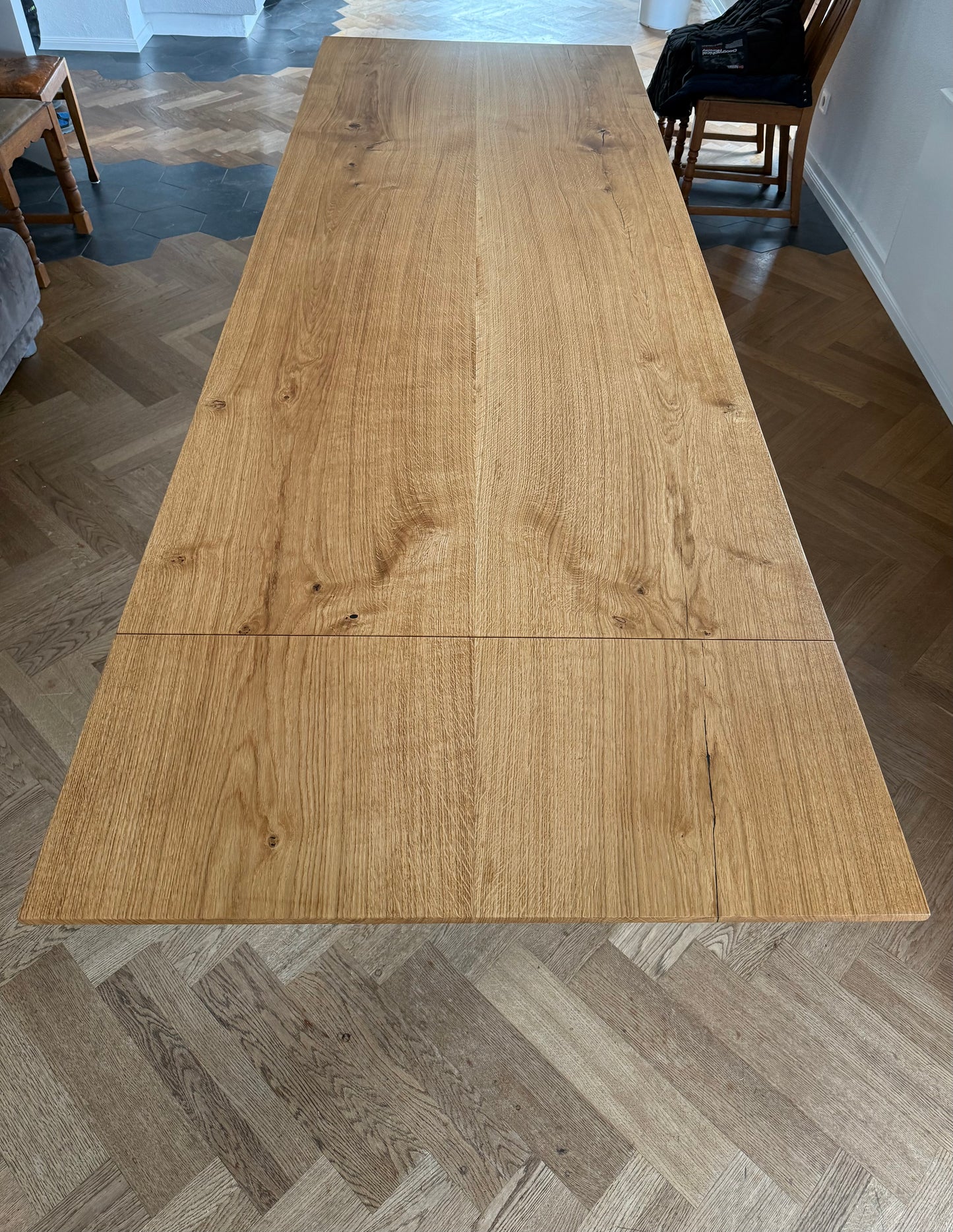 Eichenholztisch mit Schweizer Kante 250cm +Ansteckplatte