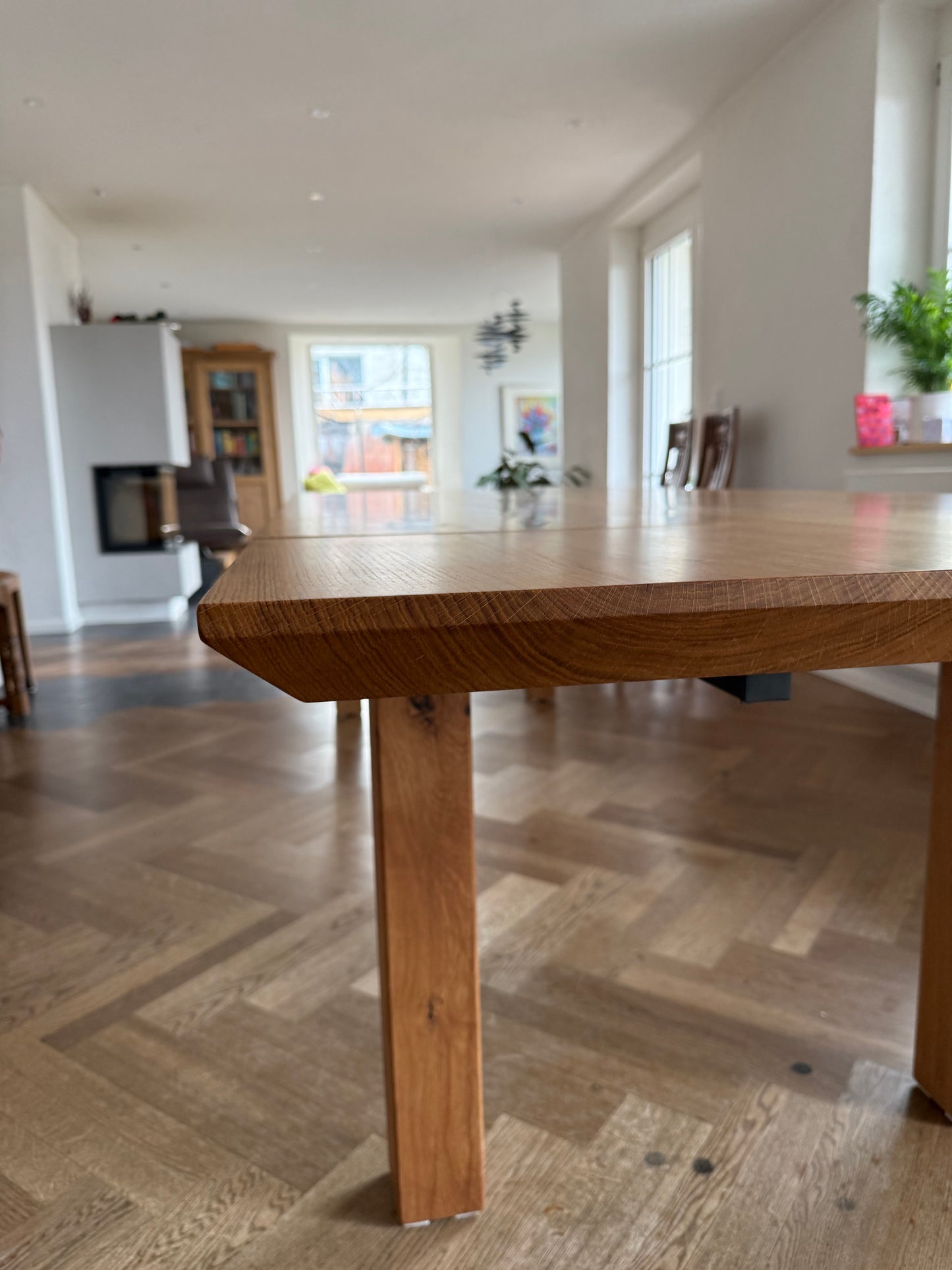 Eichenholztisch mit Schweizer Kante 250cm +Ansteckplatte