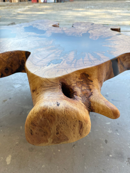 Wurzelholztisch - Olivenholzscheibe kombiniert mit Epoxidharz
